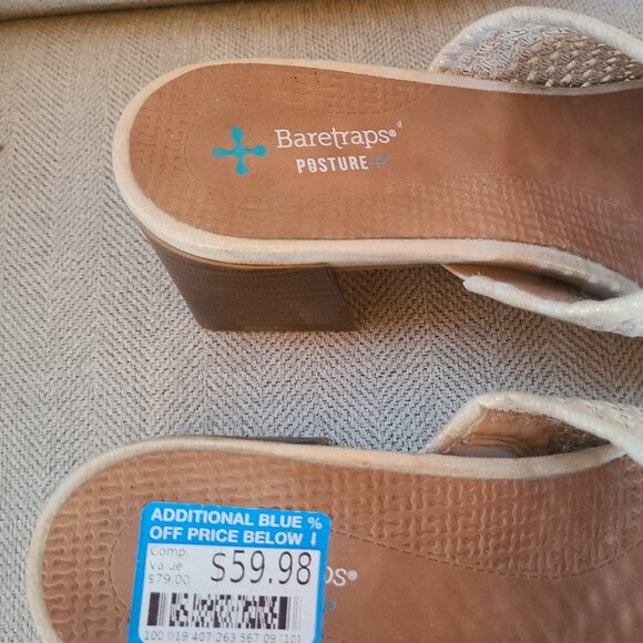 Baretraps Posture Branda Slip on Sandal Beige & Gold Size 10 New Orthotic Sole - Picture 3 of 10